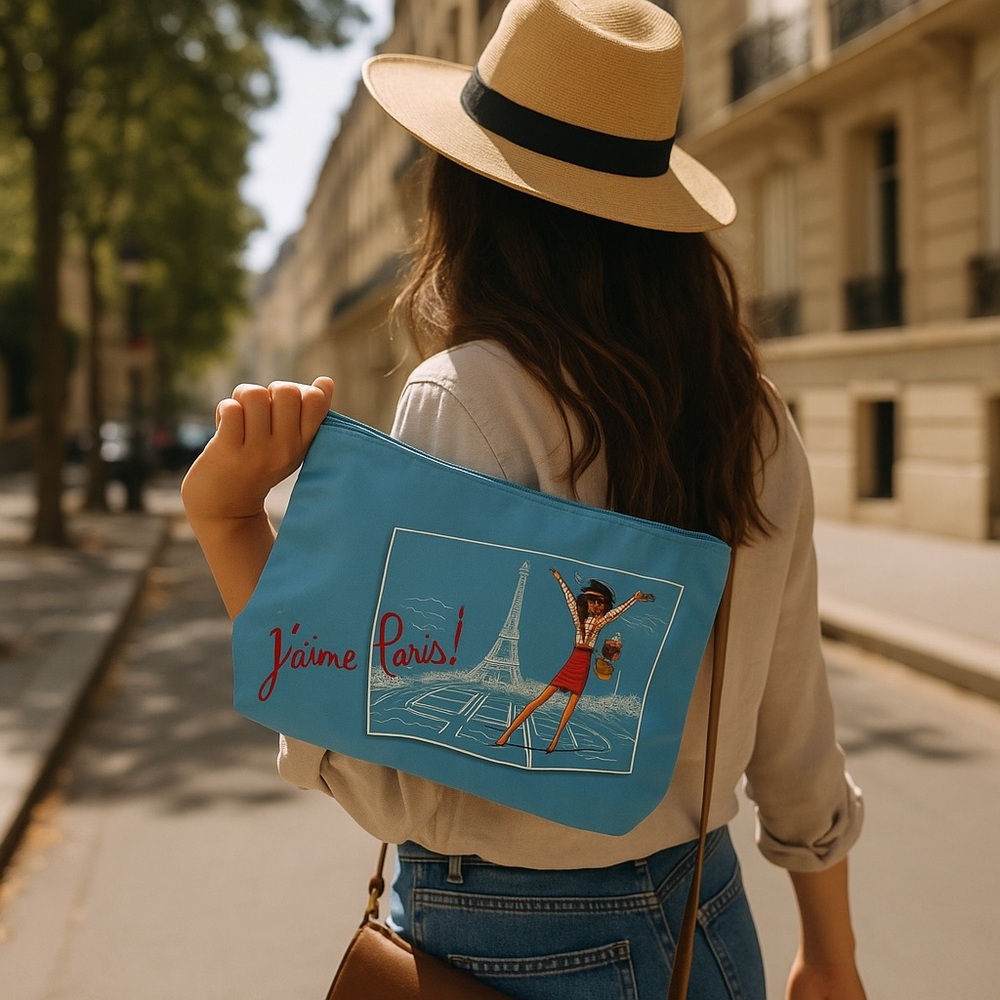LANCÔME Clutch Makeup Bag Travel "J'aime Paris" Zippered fully lined Olympics